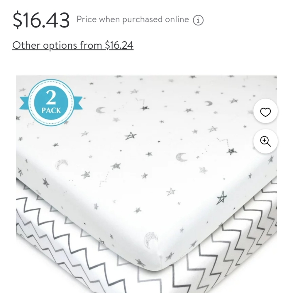 Brand New 2 pack playyard sheets, star and zigzag, 100% jersey knit cotton